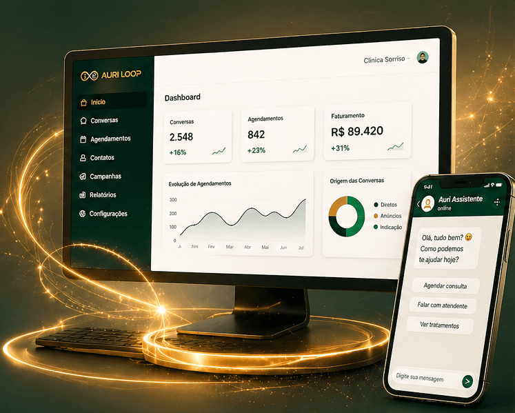 Painel Auri Loop com agenda e conversa pelo WhatsApp